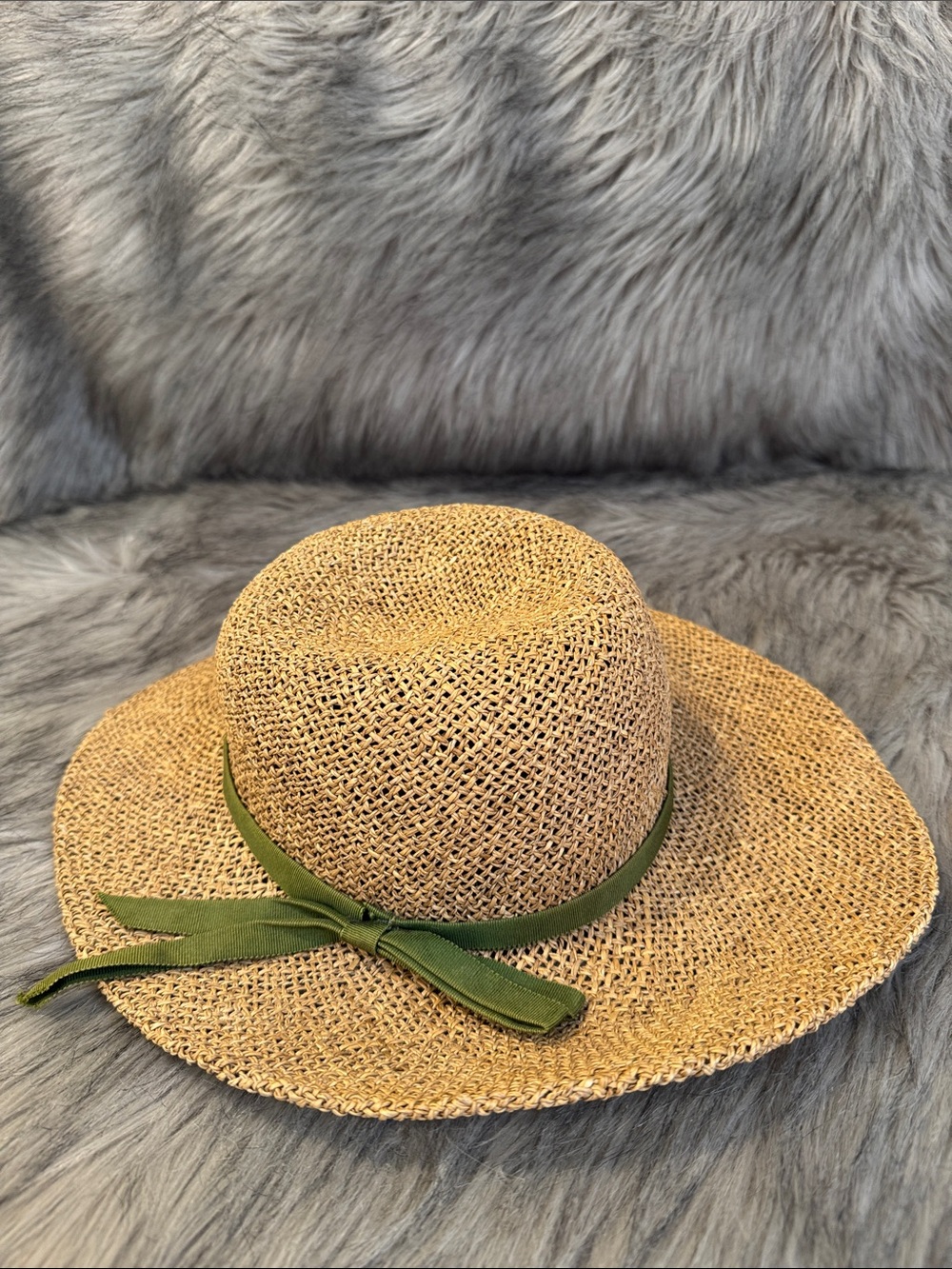 Sonni Woven Straw Sun Hat with Olive Ribbon - Women